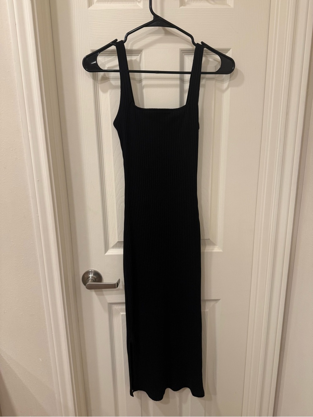 wild fable Black Ribbed Square-Neck Maxi Dress